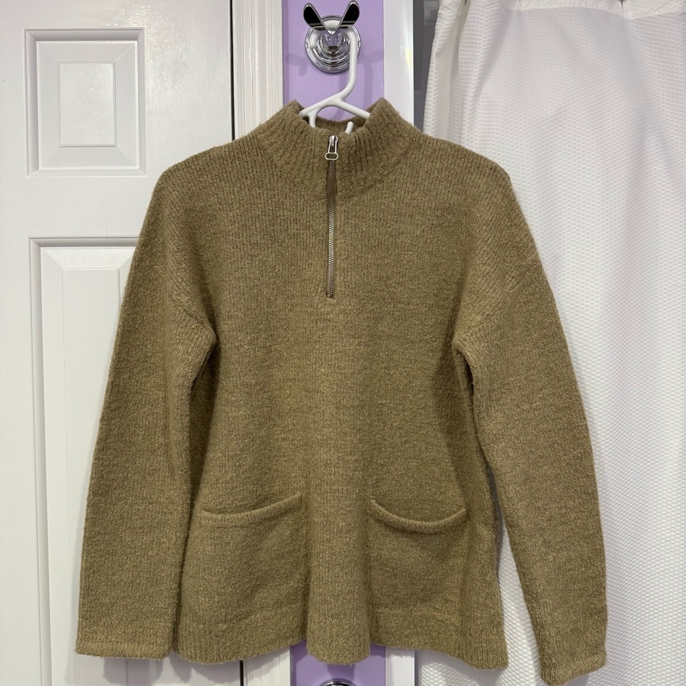 Cable & Gauge brown oatmeal zip sweater